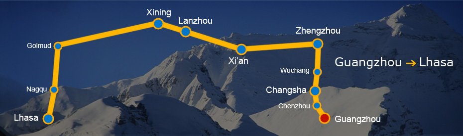ruta de tren a Lhasa desde Guangzhou