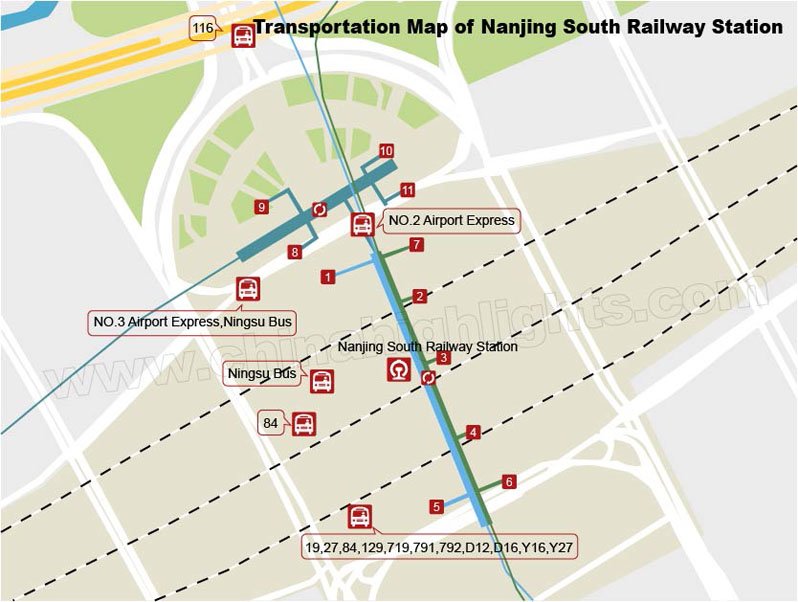 Mapa de transporte de Nanjing Nan estación